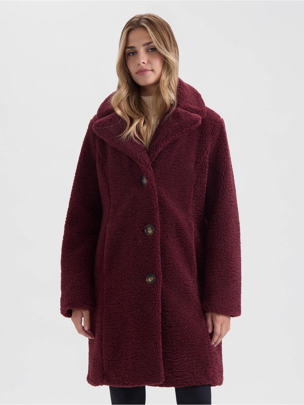 Ellen Tracy Burgundy Teddy Coat